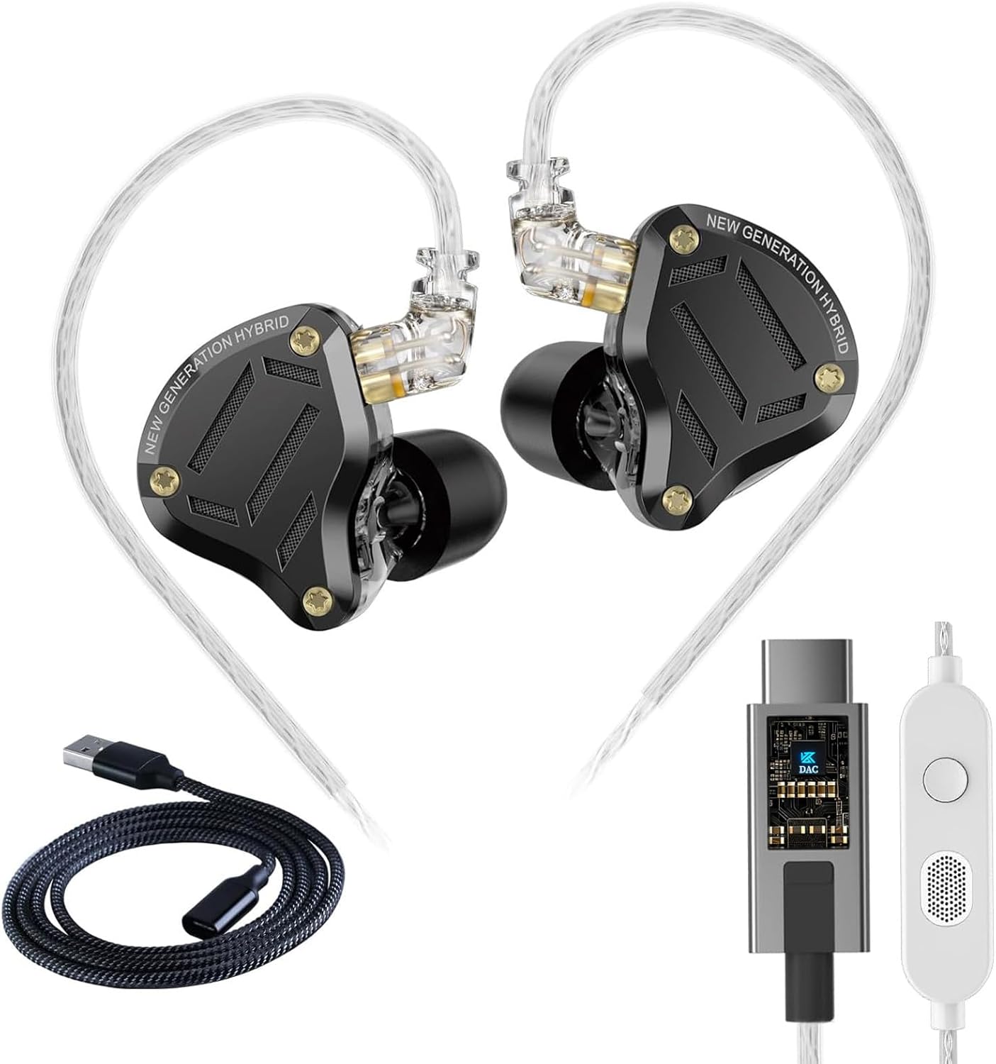 KZ ZS10 Pro 2 USB C Headphones with Mic lEM for Gaming in Ear Monitors Hybrid 4BA+1DD, Deep Bass Comfort-Fit Wired Earbuds High-Definition Decoding Cable Built-in DSP with 4 EQ Modes