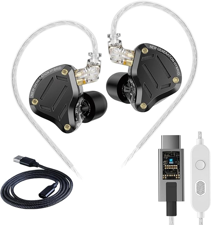 KZ ZS10 Pro 2 USB C Headphones with Mic lEM for Gaming in Ear Monitors Hybrid 4BA+1DD, Deep Bass Comfort-Fit Wired Earbuds High-Definition Decoding Cable Built-in DSP with 4 EQ Modes
