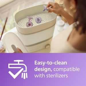 Philips Avent Soothie Orthodontic Baby Pacifiers, 100% Silicone Pacifiers, One Piece, BPA-Free, for Babies 3-18 Months, 2 Lilac and 2 Pink, 4 Pack, Model SCF192/70