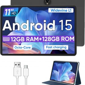 WXUNJA Tablet Android 15, tabletas de 11 pulgadas con procesador Octa Core, 12 GB de RAM 128 GB de ROM 1 TB de expansión, Widevine L1, batería de 8000 mAh, WiFi dual 2.4/5 Ghz/GPS/FM, cámaras de 5/8