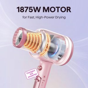 Wavytalk - Secador de pelo iónico con difusor y peine para cabello rizado; ligero y silencioso; de secado rápido,1875 W, con tecnología cerámica, 3 accesorios; para todo tipo de cabello, color rosa