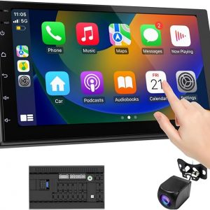 Wireless CarPlay Screen for Car & Android Auto Head Unit - Touchscreen 7 Inch Double Din Car Stereo with Backup Camera for All Cars (2+32GB)