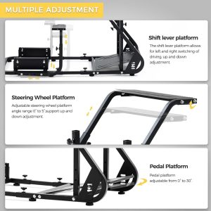Marada Reinforced Stabilizing Racing Steering Wheel Cockpit Compatible with Fanatec, PXN, Thrustmaster, Logitech Device Adjustable Driving Simulator TV Stand Wheel & Pedal & Handbrake Not Included