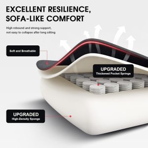 Gaming Chair, Fabric Computer Chair with Massage, Office Chair with Pocket Spring Widened Cushion, High Back Ergonomic Chair with Footrest Lumbar Support Upgraded Metal Legs 350LBS (Grey)