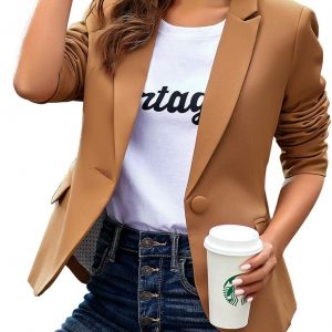 Luvamia - Chaqueta Blazer para Mujer, de Manga Larga, Cuello con Solapas, Botón de Cuello, con Bolsillos