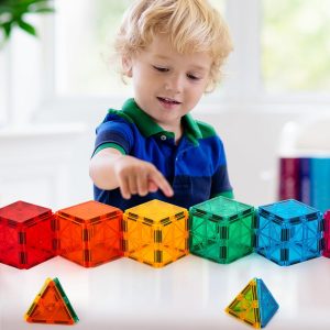 FNJO - Azulejos magnéticos, juego de 110 piezas de bloques de construcción magnéticos, bloques de construcción magnéticos, juguetes de aprendizaje y juego STEM para niños, juguete Montessori para