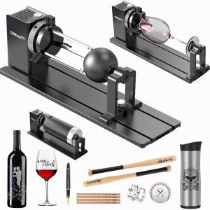 Creality Rotary Kit Pro, Laser Rotary Roller 3 in 1 Multi-Function Engraving Accessories for Laser Engraver, Jaw Chuck Rotary for Engraving Wine Glass, Baseball Bat, Ring and Most Cylindrical Objects