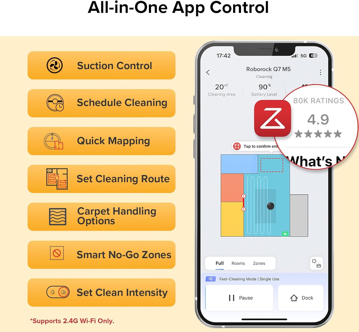 roborock Q7 M5 Robot Vacuum and Mop Combo, 10,000Pa HyperForce Suction, Robotic Vacuum Cleaner, Dual Anti-Tangle System, APP-Controlled Mopping, LiDAR Navigation, for Pet Hair and Carpet, Black