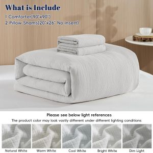 PHF Juego de edredón de muselina de algodón tamaño Queen, funda 100% algodón, ultrasuave y transpirable, ropa de cama ligera de 3 piezas para todas las estaciones con relleno de poliéster, 1 edredón