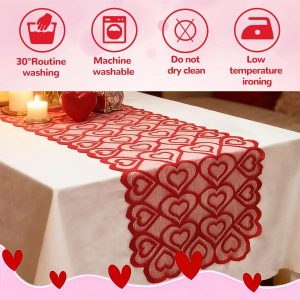 Camino de mesa de encaje con corazón rojo, decoración del día de San Valentín para bodas, decoraciones de San Valentín, aniversario, cocina, comedor, decoración de mesa de hogar, 13 x 72