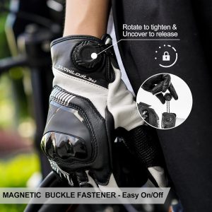 DUHAN Leather Motorcycle Gloves Men/Women, Riding Gloves with Magnetic Fasteners, TPU Knuckle Protection Powersports Gloves