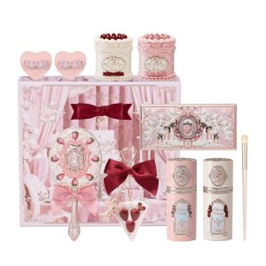 Flower Knows Strawberry Cupid 12-Piece Makeup Gift Box Set,Lip Cream×2+Liquid Blush×2+Makeup Palette×1+Hand Mirror×1+Solid Perfume×1+Hair Clip×1+Cushion Powder Puff×2+Eyeshadow Brush×1+Gift Box×1