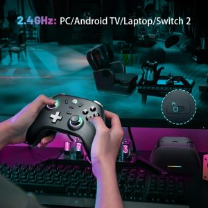 ECHTPower PC Gaming Controller–Wireless for PC with Hall-Effect Joysticks, 1000Hz Polling Rate, No Drift, Turbo & Vibration, Compatible with Windows/Switch/iOS/Android/Steam –Place & Charge Dock