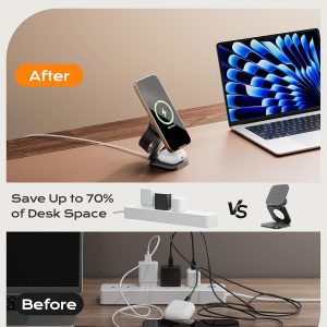 KU XIU Qi2.2 25W Magnetic Wireless Charger, Foldable 3 in 1 Travel Charging Station for iPhone 17/16/15/14/13/12, 5W for Apple Watch & AirPods, Aluminum Alloy Design, 45W GaN Adapter Included, Gray