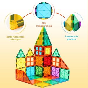 FNJO - Azulejos magnéticos, juego de 110 piezas de bloques de construcción magnéticos, bloques de construcción magnéticos, juguetes de aprendizaje y juego STEM para niños, juguete Montessori para