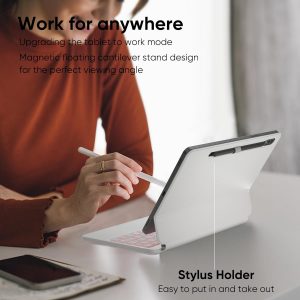 doqo Funda con teclado para Samsung Galaxy Tab S10 FE/S9/S9 FE/S8/S7 de 11 pulgadas, funda magnética con teclado con panel táctil, soporte voladizo flotante retroiluminado inalámbrico, funda
