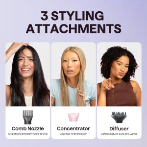Wavytalk - Secador de pelo iónico con difusor y peine para cabello rizado; ligero y silencioso; de secado rápido,1875 W, con tecnología cerámica, 3 accesorios; para todo tipo de cabello, color rosa