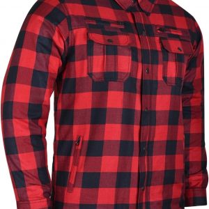 Mens Armored Checkered Flannel Biker Shirt, Multiple Waterproof Storage Pockets CE Approved Armor Reinforced Water Resistant