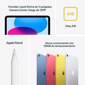 Apple iPad de 11 pulgadas: chip A16, modelo de 11 pulgadas, pantalla Liquid Retina, 128 GB, Wi-Fi 6, cámara frontal de 12 MP/trasera de 12 MP, Touch ID, batería de todo el día — Azul
