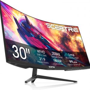 ¡Nuevo! Sceptre - Monitor para juegos curvado de 30 pulgadas 200+Hz FreeSync Altavoces integrados 2560 x 1080p HDMI x2 DP x2 Negro máquina 2026 (Serie C305B-200UN)