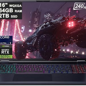 acer Predator Helios Neo 16 AI Gaming Laptop 16" 2560x1600 IPS 240Hz (100% DCI-P3 500nits) Intel 24-core Ultra 9 275HX 64GB RAM 2TB SSD GeForce RTX 5070 Ti (Up to 992 AI Tops) Win11 ICP Hub w/Copilot