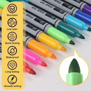TOWON 12 marcadores permanentes – Juego de rotuladores de dibujo de varios colores, impermeables, de secado rápido, punta fina, marcadores de colores para colorear para adultos