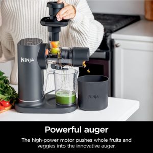 Ninja NeverClog Cold Press Juicer, Powerful Slow Juicer with Total Pulp Control, Countertop, Electric, 2 Pulp Functions, Dishwasher Safe, 2nd Generation, Charcoal, JC151 (Renewed)