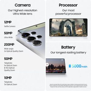 SAMSUNG Teléfono celular Galaxy S25 Ultra, teléfono inteligente AI de 256 GB, Android desbloqueado, cámara AI, procesador rápido, batería de larga duración, 2025, azul plateado titanio (renovado)