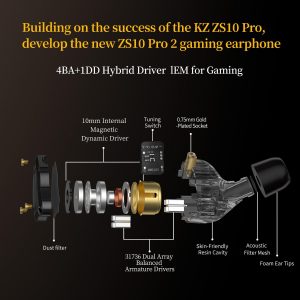 KZ ZS10 Pro 2 USB C Headphones with Mic lEM for Gaming in Ear Monitors Hybrid 4BA+1DD, Deep Bass Comfort-Fit Wired Earbuds High-Definition Decoding Cable Built-in DSP with 4 EQ Modes