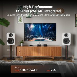 Fosi Audio GR40 Preamplificador de tubo con DAC, amplificador de auriculares estéreo de 0.138 in audio para el hogar para altavoces activos/auriculares, preamplificador convertidor de audio digital a