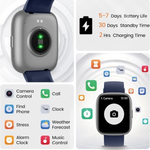 Smart Watch with Alexa Built-in, 1.83" HD Touchscreen Fitness Tracker with Bluetooth Calling, Fitness Watch with Heart Rate/Sleep Monitor/120+ Sports, IP68 Waterproof Smartwatch for Android iOS, Blue