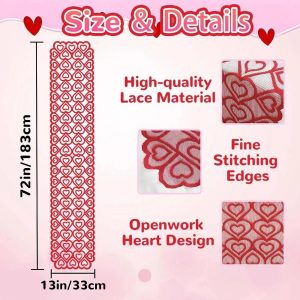 Camino de mesa de encaje con corazón rojo, decoración del día de San Valentín para bodas, decoraciones de San Valentín, aniversario, cocina, comedor, decoración de mesa de hogar, 13 x 72