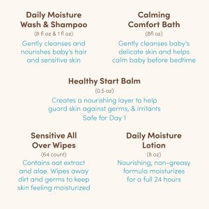 Aveeno Baby Welcome Little One - Set de regalo para el cuidado de la piel con gel corporal nutritivo y champú, lavado de baño relajante, toallitas completas, loción hidratante diaria y bálsamo, 5