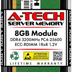 A-Tech 8GB DDR4 3200MHz PC4-25600 ECC RDIMM 1Rx8 Single Rank 1.2V ECC Registered DIMM 288-Pin Server & Workstation RAM Memory Upgrade Module (A-Tech Enterprise Series)