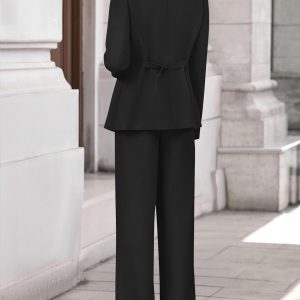 ZESICA Conjunto de trajes de dos piezas de primavera 2026 para mujer, casual, de negocios, de manga larga, chaqueta, pantalones de pierna ancha, conjuntos de trabajo