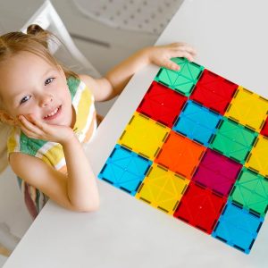 FNJO - Azulejos magnéticos, juego de 110 piezas de bloques de construcción magnéticos, bloques de construcción magnéticos, juguetes de aprendizaje y juego STEM para niños, juguete Montessori para