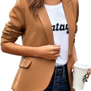 Luvamia - Chaqueta Blazer para Mujer, de Manga Larga, Cuello con Solapas, Botón de Cuello, con Bolsillos