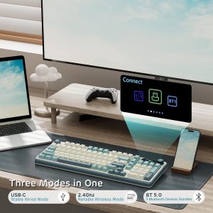 RK ROYAL KLUDGE S98 Teclado mecánico con pantalla inteligente y perilla, teclado mecánico inalámbrico de montaje superior 96% BT/2.4G/USB-C, intercambiable en caliente, soporte de software, sonido