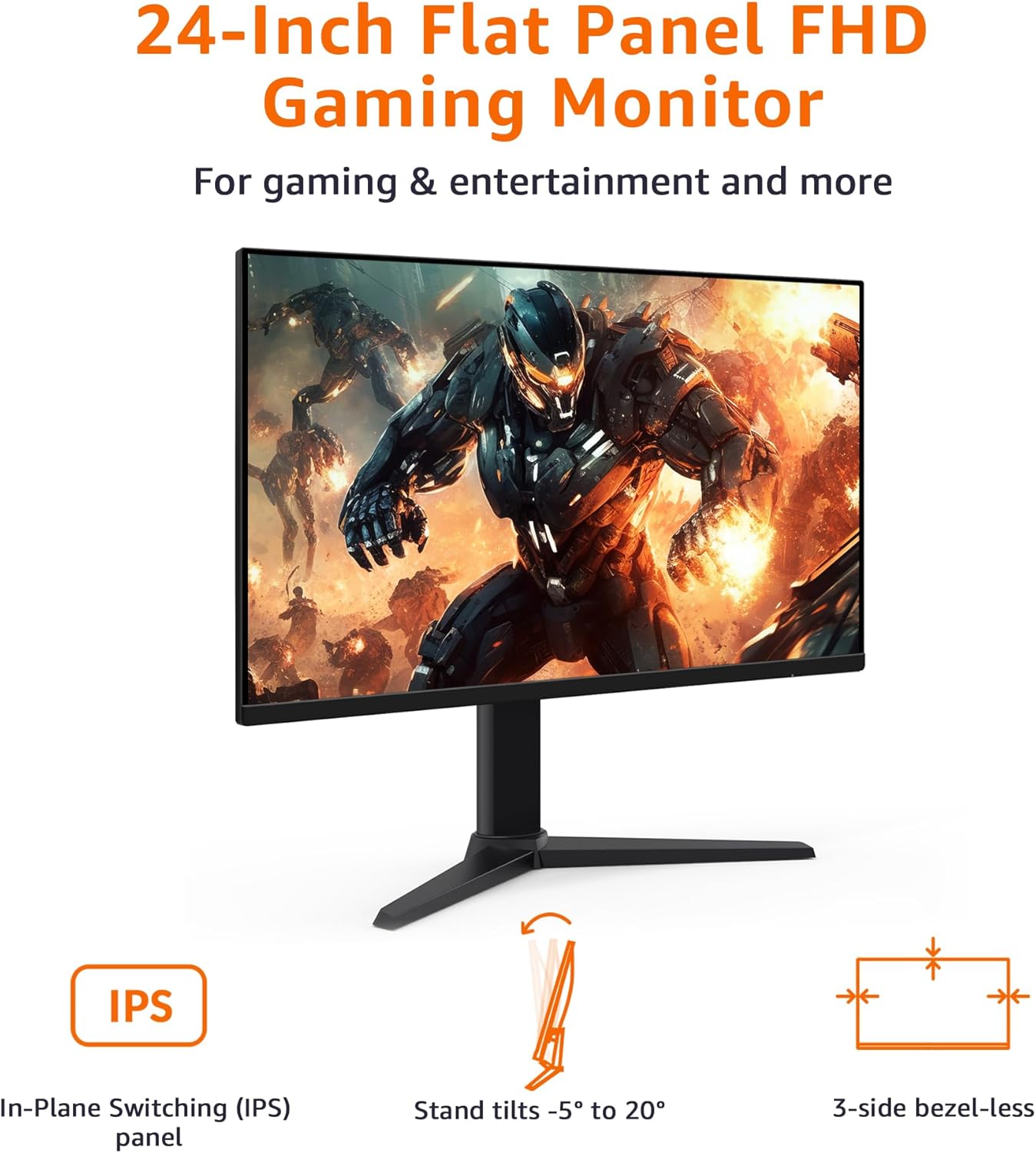 Amazon Basics 24 Inch (23.8 inch viewable) Gaming Monitor, FHD 1080P, 165Hz, VESA Compatible, Adaptive sync, 1ms Response, Black