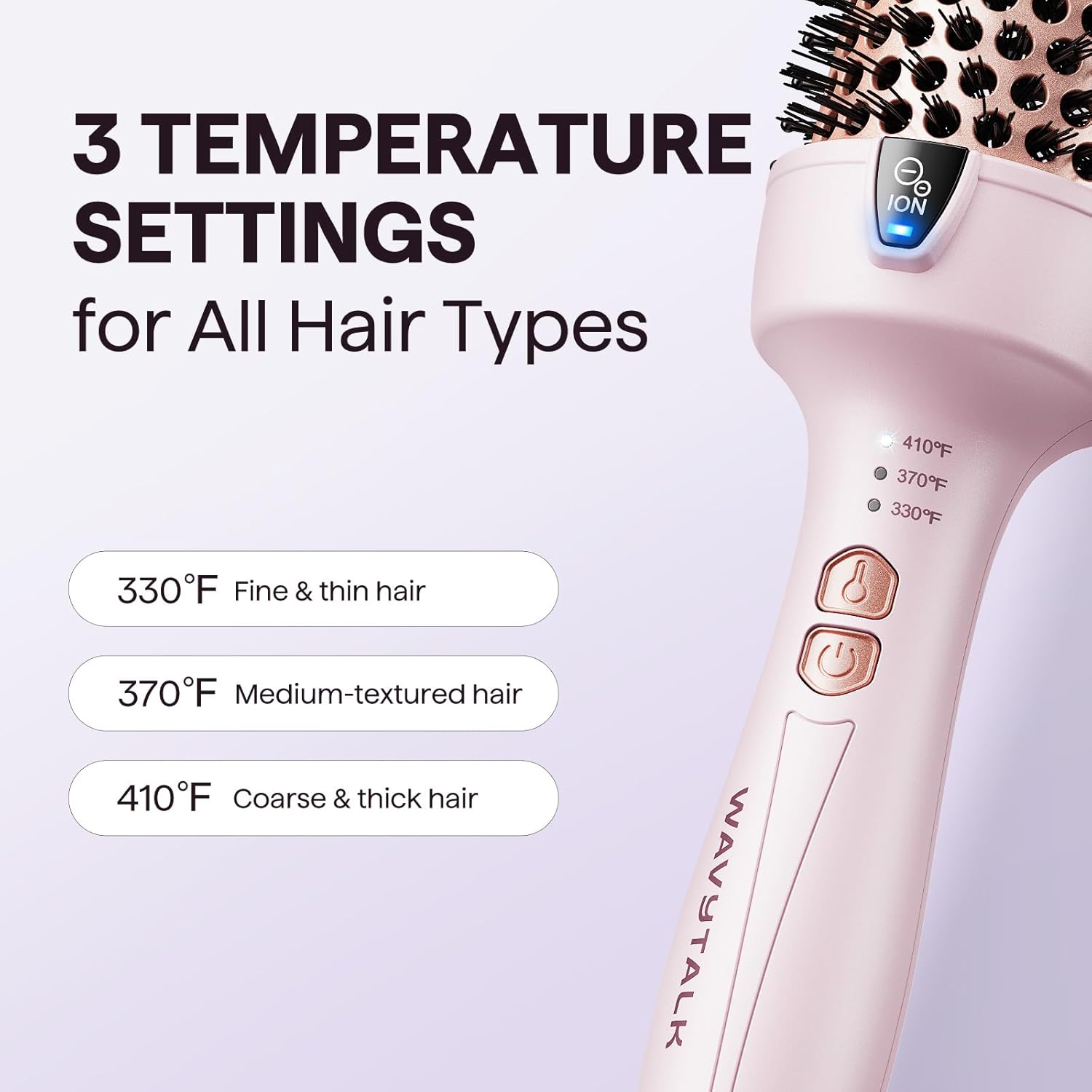 Wavytalk Cepillo térmico, Blowout Express - Cepillo de soplado de 1.7 pulgadas, tecnología de iones negativos para crear golpes suaves y relajantes, da cuerpo y brillo al cabello, color rosa milenario