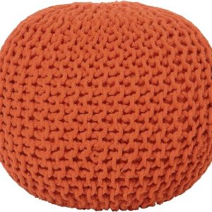 REDEARTH Round Pouf Ottoman - Hand Knitted Cable Boho Poof - Pouffe Circular Footrest for Living Room - Bedroom - Patio - 100% Cotton (19.5"x19.5"x14") - Burnt Orange