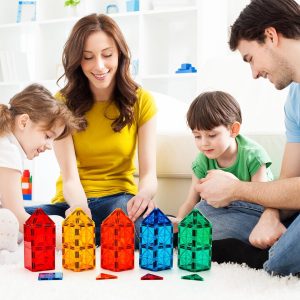 FNJO - Azulejos magnéticos, juego de 110 piezas de bloques de construcción magnéticos, bloques de construcción magnéticos, juguetes de aprendizaje y juego STEM para niños, juguete Montessori para
