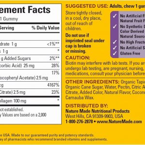 Nature Made, Gomitas de colágeno, 100 mg de colágeno hidrolizado, ayuda a mantener la piel sana; sin gluten, limón, 60 unidades