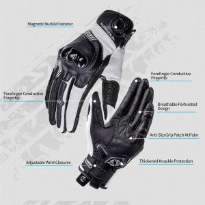 DUHAN Leather Motorcycle Gloves Men/Women, Riding Gloves with Magnetic Fasteners, TPU Knuckle Protection Powersports Gloves