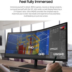 SAMSUNG Serie Viewfinity S65UA - Monitor curvo ultraancho QHD de 34 pulgadas, 100Hz, USB-C, HDR10 (mil millones de colores), soporte de altura ajustable, cuidado inteligente de los ojos con