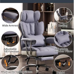 Efomao - Silla ejecutiva de escritorio para oficina, con reposapiés, soporte lumbar y capacidad de carga hasta 400 libras, silla de computadora grande y alta de cuero sintético, morado