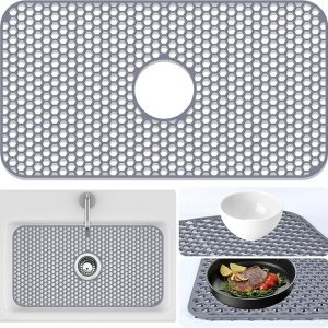 Tapete protector de fregadero, 24.8 x 13 pulgadas, almohadilla para fregadero de cocina para la parte inferior del lavabo para protección de acero inoxidable y vajilla, protector de goma para lavabo