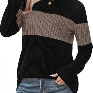 WIHOLL Womens Sweaters Trendy Color Block Tops Long Sleeve Shirts Fall Outfits Early Fall Fashion 2025 Winter Clothing