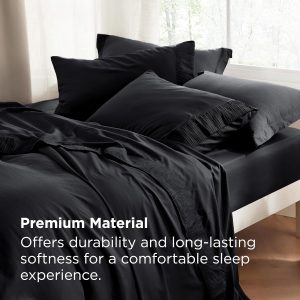 Bedsure Sábanas de tamaño matrimonial, color negro, sábanas suaves para cama de tamaño matrimonial, juego de sábanas de lujo de 4 piezas, juego de sábanas de microfibra de poliéster de fácil cuidado