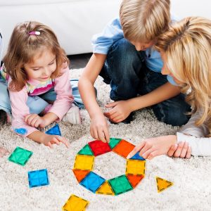 FNJO - Azulejos magnéticos, juego de 110 piezas de bloques de construcción magnéticos, bloques de construcción magnéticos, juguetes de aprendizaje y juego STEM para niños, juguete Montessori para